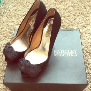 Badgley Mischka Black Satin “Kody” Heels